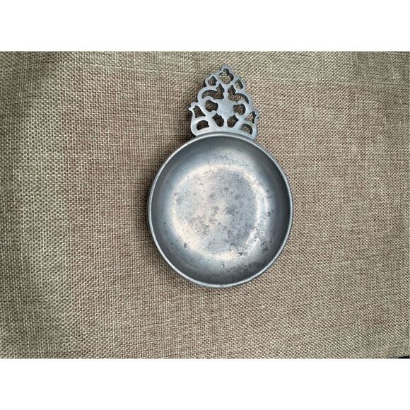 Vintage Stede Pewter Porringer Bowl Colonial Candle Plate Steel Horse Marked - Picture 3 of 5